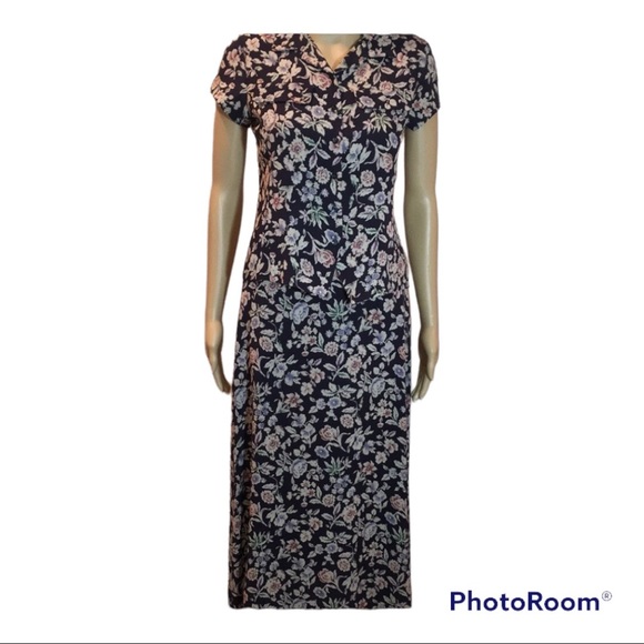 Jones of New York 2 pc Blue Floral Silk Dress - Picture 1 of 16